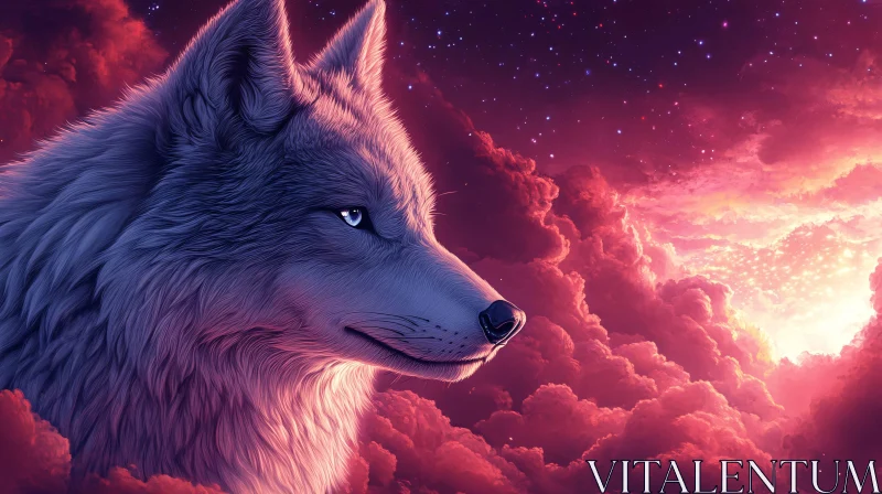 AI ART Celestial Wolf with Starlit Background