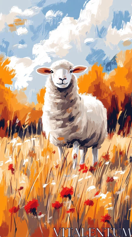 AI ART Sheep Art in Autumn Field