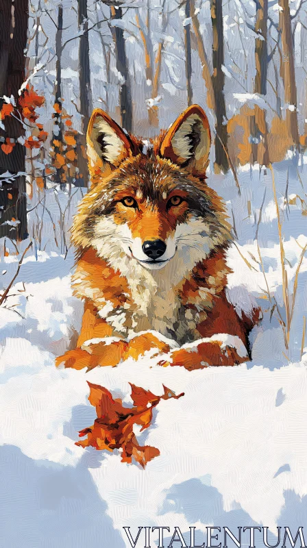 AI ART Winter Fox in Snowy Woods