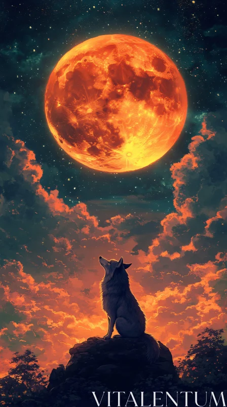 Wolf Howling at the Moon AI Image