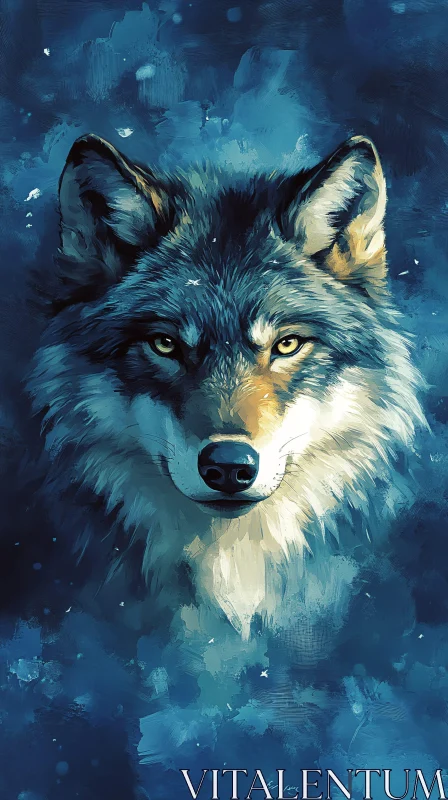 AI ART Blue-Toned Wolf Artwork