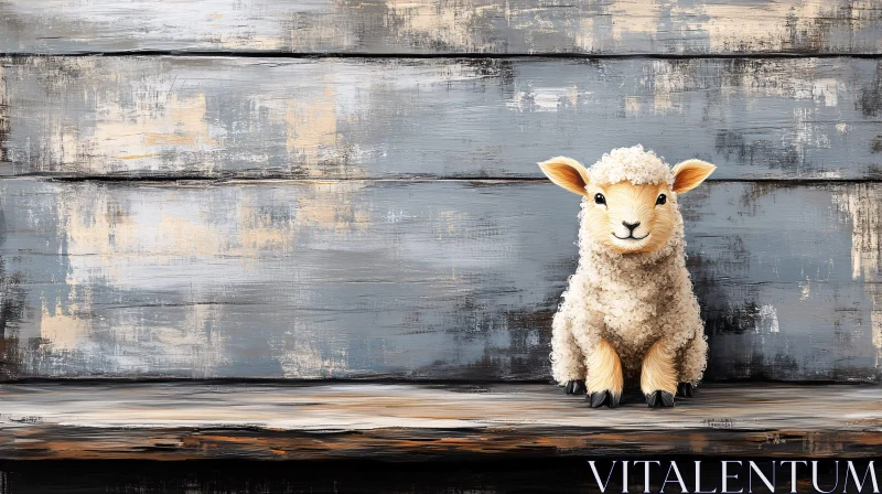 AI ART Pastoral Lamb on Wood