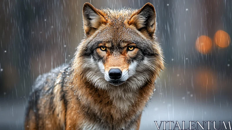 AI ART Wolf in the Rain: Nature's Wild Portrait