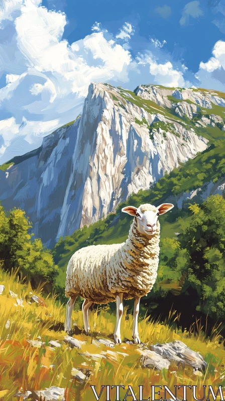 AI ART Sheep in Mountain Meadow