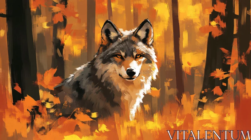 Fox Amongst Fall Leaves AI Image