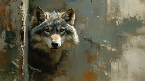 Wolf Art Behind a Textured Wall