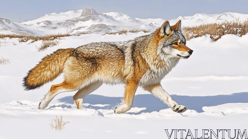 Wild Wolf in Winter Landscape AI Image