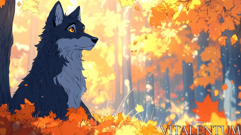 AI ART Autumn Wolf in Leafy Woods