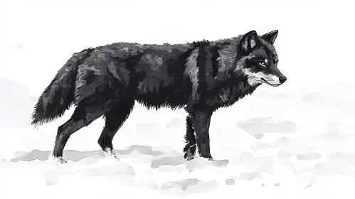 Onyx Wolf in Snow AI Image