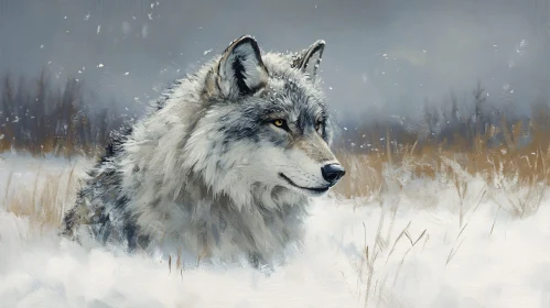 Wolf in Winter Scene AI Image