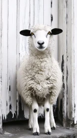 Woolly Sheep by a Weathered Wall