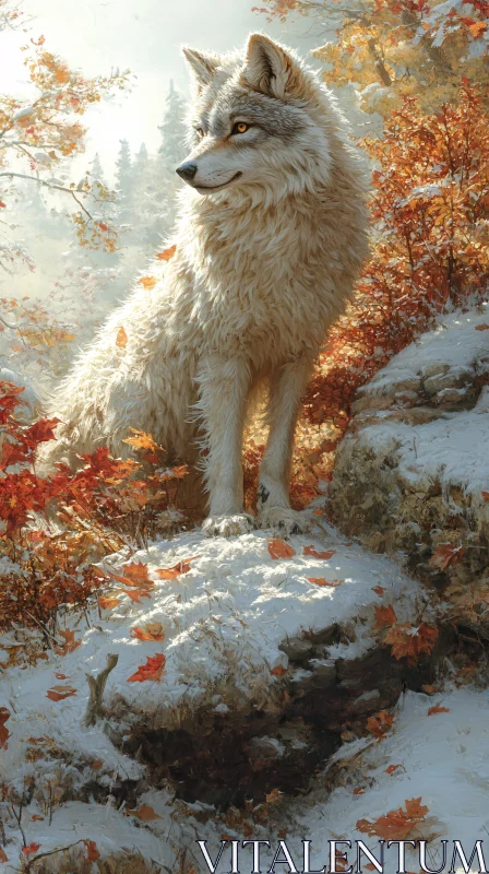 AI ART Wolf in Snowy Autumn Environment