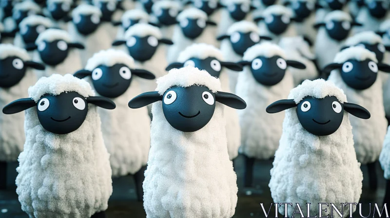 AI ART Whimsical Sheep Figures with Smiling Faces