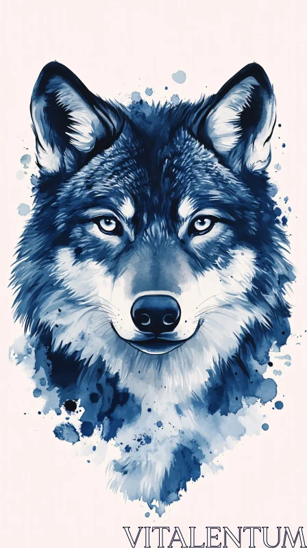 AI ART Mystical Blue Wolf Painting