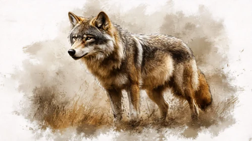 Majestic Wolf Painting in Natural Hues