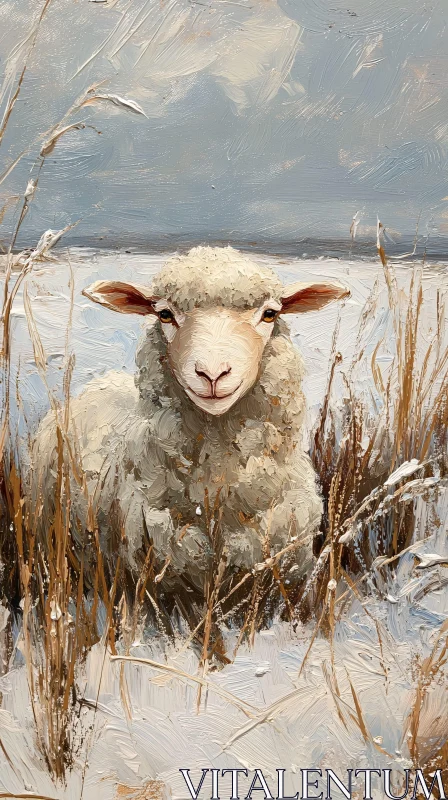 AI ART Peaceful Winter Sheep Scene