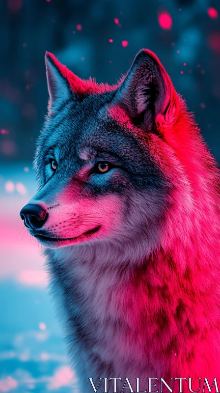 AI ART Wolf in Vibrant Pink and Blue