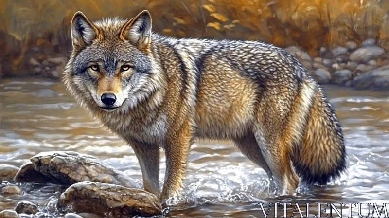 AI ART Wild Wolf by the Water