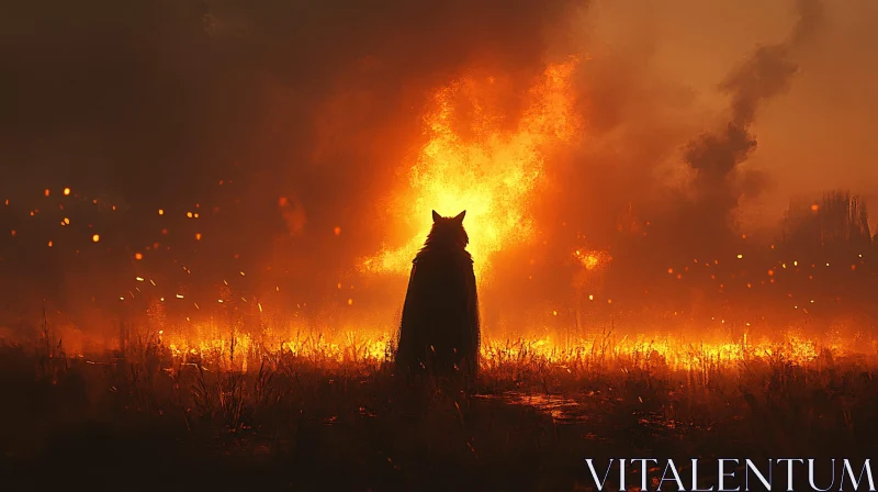 AI ART Lone Wolf Watching Fire