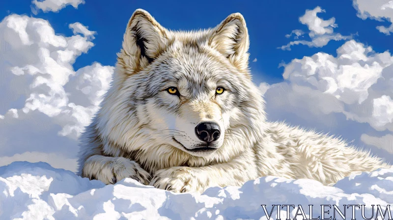 AI ART Wolf Resting in the Clouds