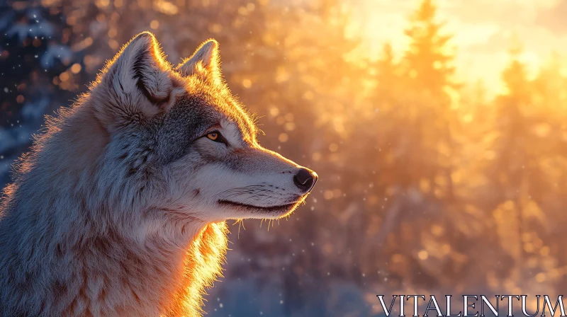 AI ART Wolf in Winter Sunrise