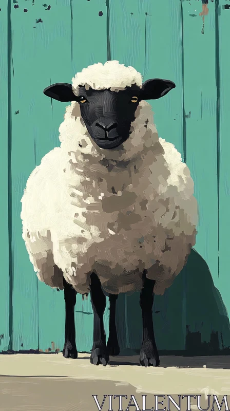 AI ART Textured Sheep Painting with Teal Backdrop