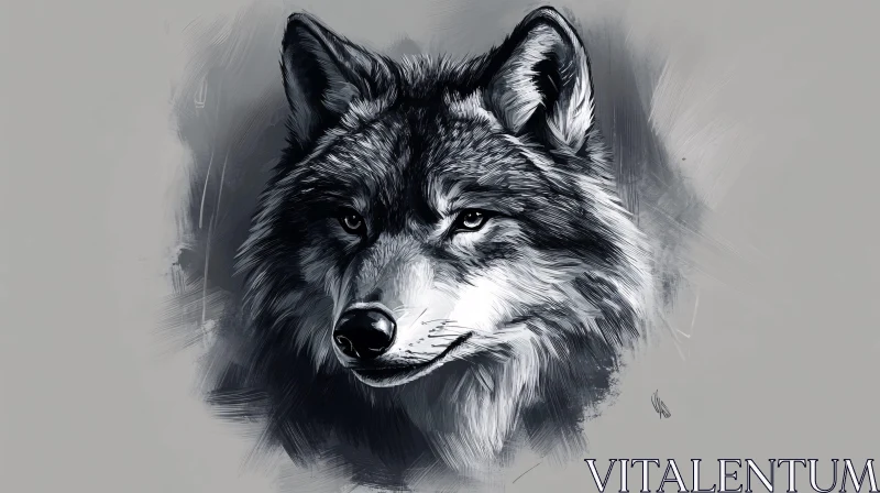 AI ART Black and White Wolf Portrait