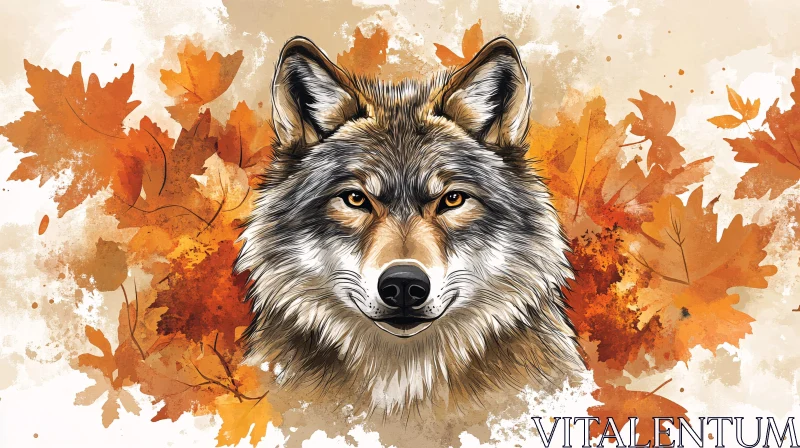 AI ART Autumn Wolf Illustration