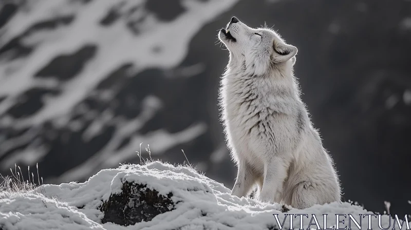 Graceful Wolf Howling on Snow AI Image