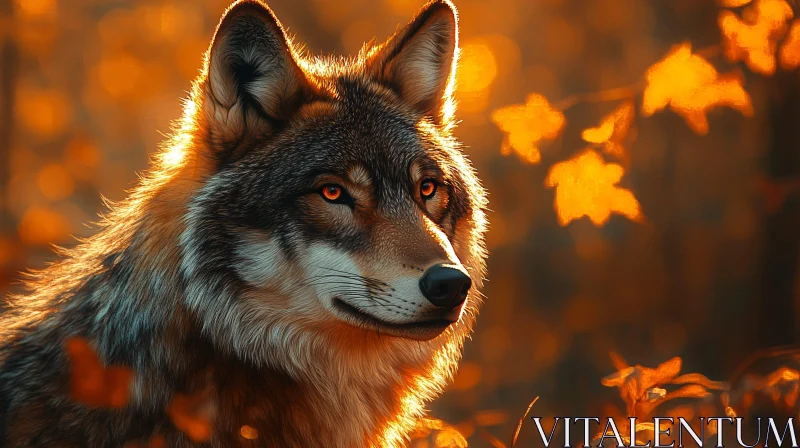 AI ART Golden-Lit Wolf in the Forest