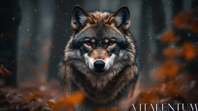 AI ART Wolf Portrait in Autumn Snow