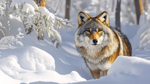 Wolf in Snowy Forest AI Image