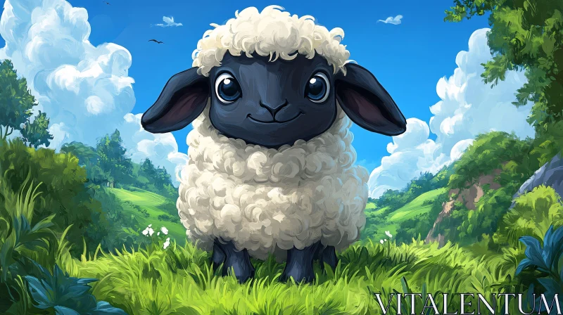 Whimsical Sheep in Green Field AI Image