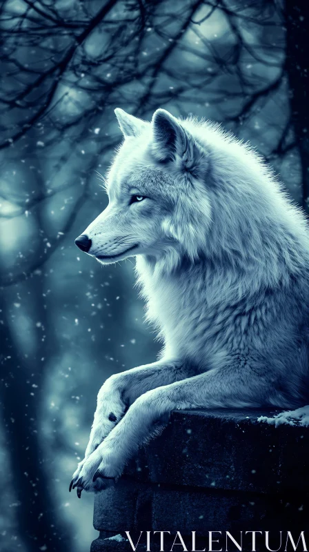 AI ART Elegant Wolf Amidst Winter Forest