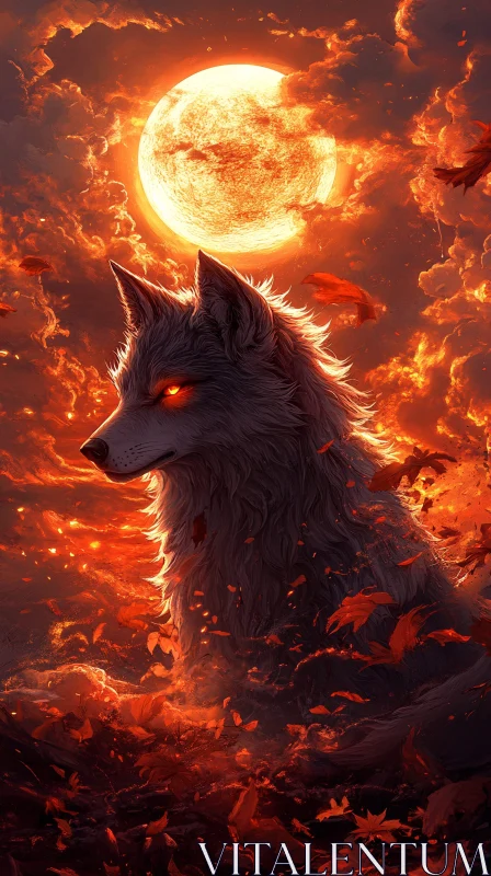 AI ART Wolf Embraced by Autumn's Flames