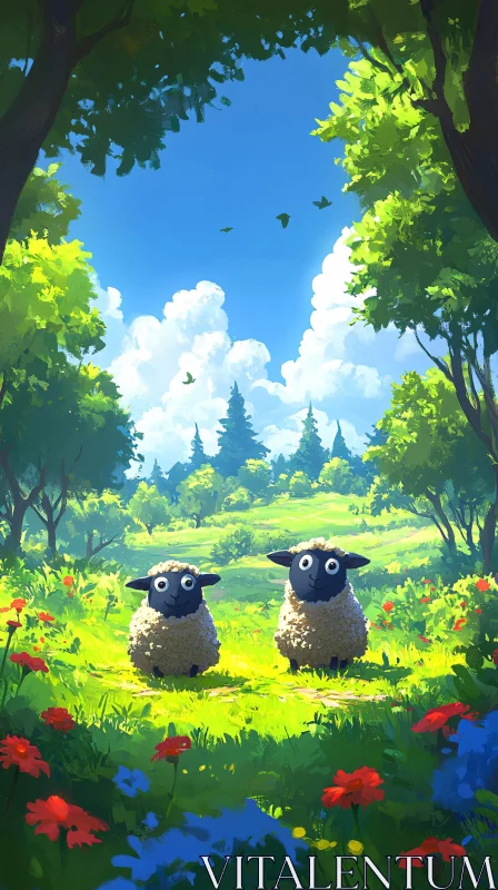 AI ART Adorable Sheep on a Bright Day