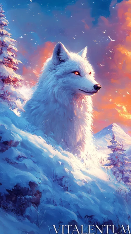 AI ART Regal Wolf in Winter Scene