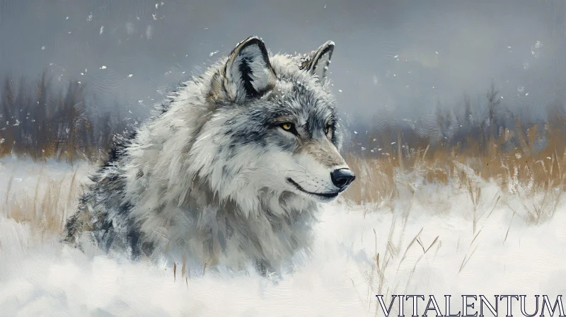 AI ART Wolf in Winter Scene