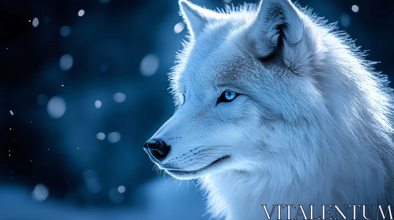 White Wolf in Snowy Landscape AI Image