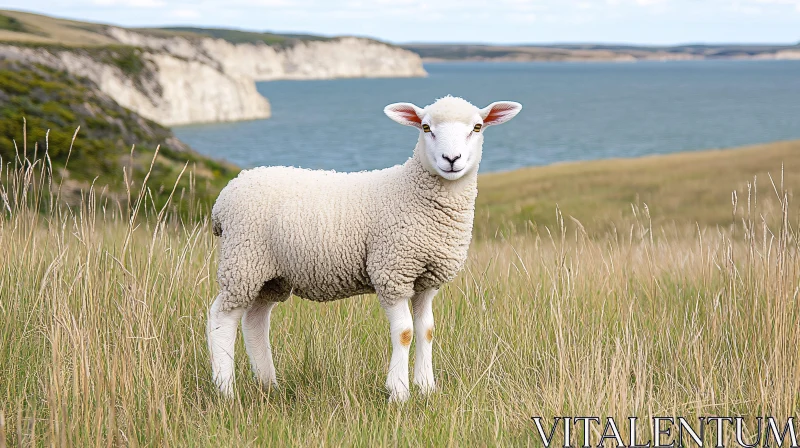 AI ART Sheep Grazing by the Sea