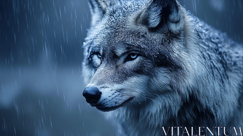 AI ART Majestic Wolf in Rainfall