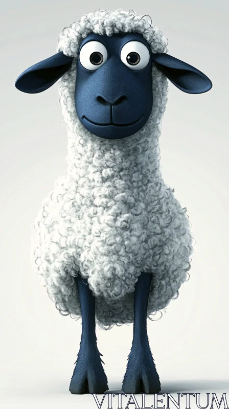 AI ART Playful Sheep with Blue Face