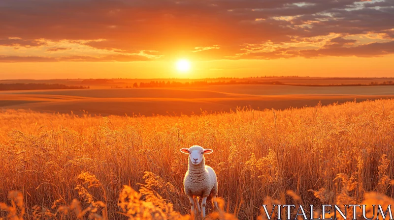 Golden Sunset Over Fields AI Image