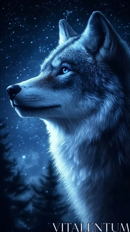 AI ART Lone Wolf in Moonlight