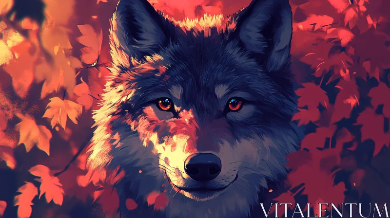 AI ART Wild Wolf in Autumn Foliage