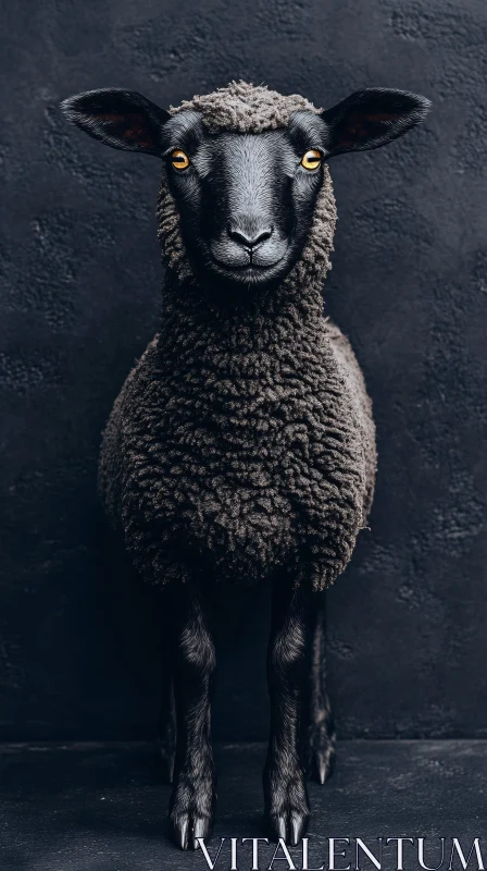 AI ART Black Woolly Sheep with Golden Eyes