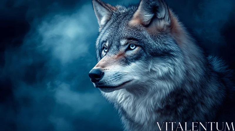 Wolf in a Smoky Blue Setting AI Image