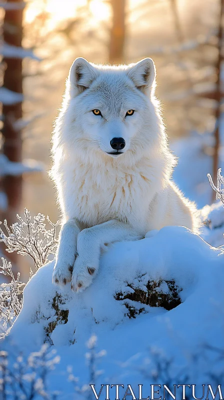 AI ART White Wolf Portrait in Winter Wilderness