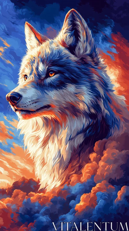 AI ART Luminous Wolf in Vibrant Sky