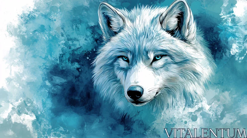 AI ART Serene Blue Wolf Art